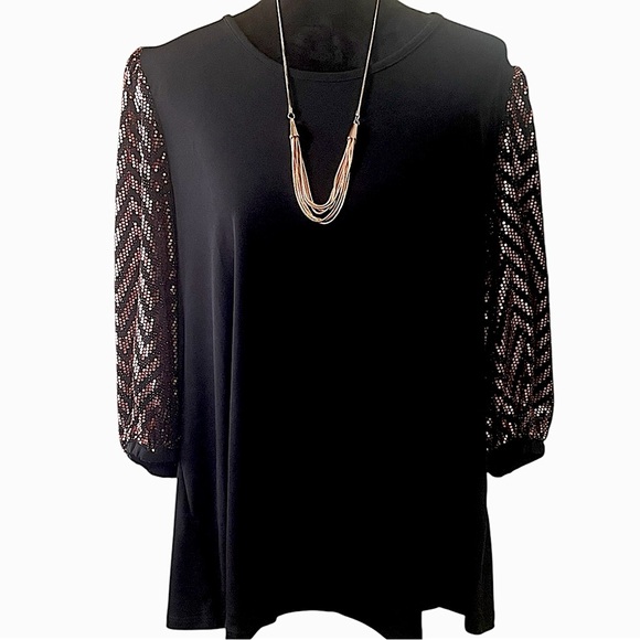 🎁SALE🎁ANTTHONY ORIGINALS BLACK AND COPPER SEQUINED BLOUSE SZ 2X - Picture 1 of 10